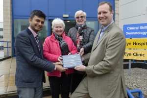 Shown at Hull Eye Hospital is consultant Mr Craig Burnett and the Hull and East Riding Glaucoma Group. The group nominated the hospital for this top opthalmic award and Dr Burnett and Dr Sudipto Bhatta were grateful to receive it. Left to right Dr Sudipto Bhatta, Kay Slingsby, Liz Thrustle-Webster, Dr Craig Burnett.