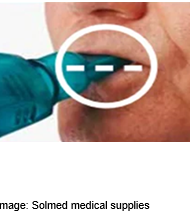 Picture of person with Acapella in mouth demonstrating pausing breath.