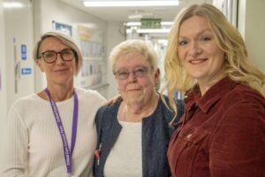 Ruth Knowles with two nurses Ronnie Milner and Caroline Paterson, who cared for her daughter Emma Jayne