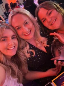 Members of the Bereavement Team Ainsley Belton, Sam Catanach and Jenna Cadden at the Golden Stars awards